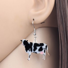 NEWEI Acrylic Anime Dairy Cattle Cow Earrings Drop Dangle Farm Animal Jewelry For Women Gift Charm