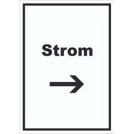 HB-Druck Strom Sign with Text and Direction Arrow Right Connection Vertical A6 (105 x 148 mm)