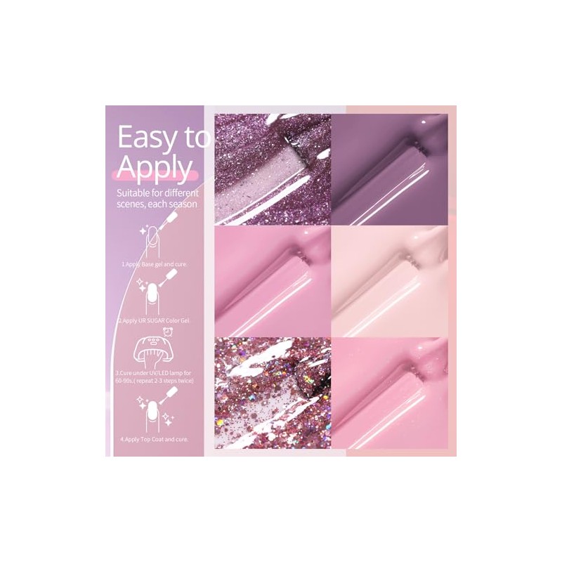 UR SUGAR UV Nagellack Rosa Glitzer, Schellack Nagellack Rosa Gel
