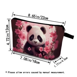 YULUENZE Giant Panda Present Panda Pattern Makeup Bag Cute Small Organizer Bag with Zipper Pink Floral Panda Cosmetic Bag Birthday Presents for Panda Lovers Women Sisters Friends