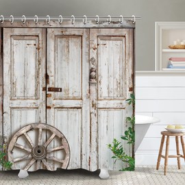 RosieLily Farmhouse Shower Curtain Rustic Shower Curtain for Bathroom Barn Door Wood Farm Shower Curtains 72" W x 72" H Country Woodland Wooden Western Style Rustic Bathroom Decor