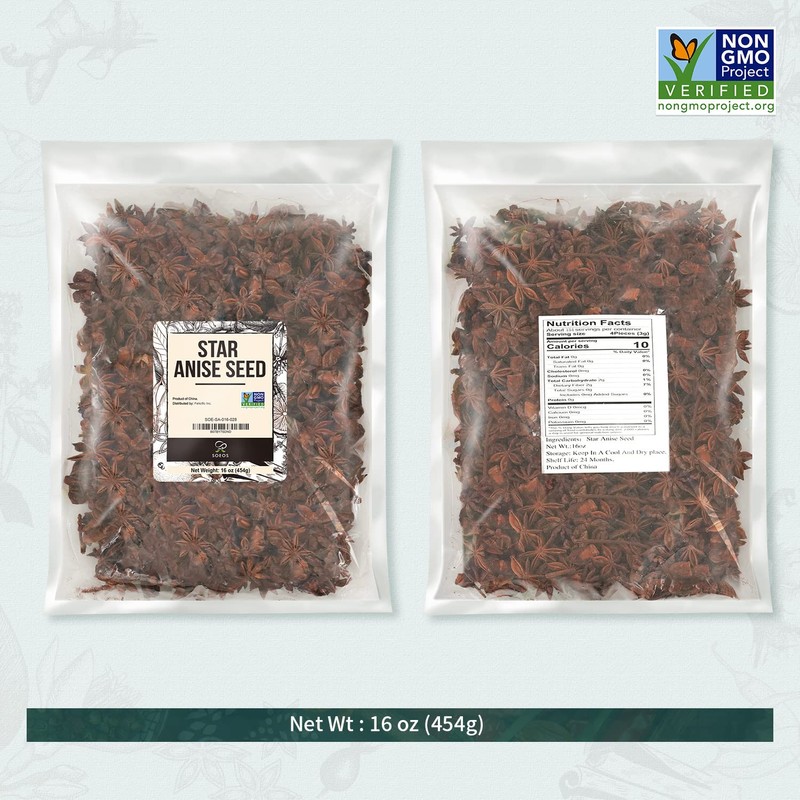Soeos Star Anise Seeds 16 ounce (1 lb), Whole Chinese