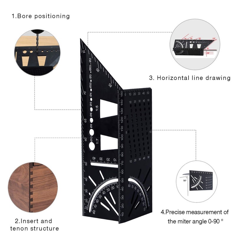 Aweohtle 3D Mitre Angle Mitre Aluminium Alloy Angle Rule Woodworking
