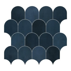 SUNWINGS 10-Sheet Fish Scale Peel and Stick Backsplash Tile, 11.4'' x 10.9" Stone Composite Scallop Handmade Looks Self-Adhesive Wall Tiles for Kitchen Bathroom, Blue