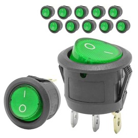 12-Pack Rocker Toggle Switch with Green Light, ON/Off SPST 3Pin Illuminated Lighted Boat Switches for Home Auto Car Marine Boat, KCD2-101