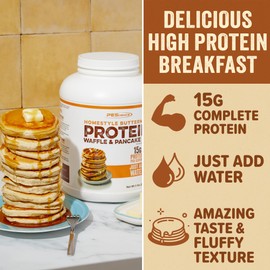 PEScience Protein Pancake & Waffle Mix, Homestyle Buttermilk, 15g High Protein Snacks, Whey and Casein Blend, 36 Servings, Just Add Water
