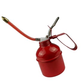 Oil Can,Manual Iron Oiler Can,Red Metal Lever Style Lubrication Oiling Can with Flexible Spouts,Multipurpose Pump Oil Can for Car Bike Motor and Machines,Fluid Container (270ml)