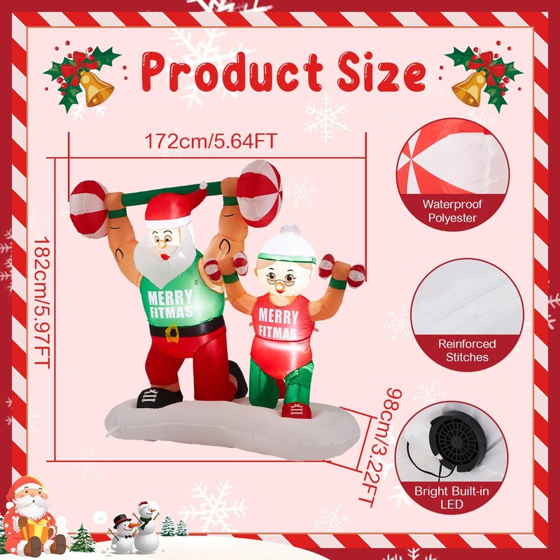 Shappy 6 ft Santa Inflatable Weight Lifting Xmas Decor LED,