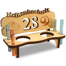 Urhome Wedding Shot Bench Made of Wood and 2 Shot Glasses - 28th Wedding Anniversary for Carnation Wedding - Wedding Bench with Glasses for Anniversary - Wedding Gift for Bride and Groom