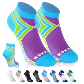 NEWZILL Low Cut Compression Socks - Unisex Running Socks with Embedded Frequency Technology for Heel, Ankle & Arch Support (Large, Green/Purple)