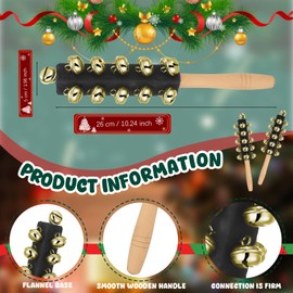 2 Pcs Christmas Hand Jingle Bells Wooden Handhold Sleigh Bells Jingle Bells Stick Shaker Rattle Musical Percussion Instrument for Christmas Party Favors Birthday Gifts Kids Children Toys (Black)