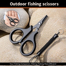 2pieces Fishing Scissors Stainless Steel Teflon Coated, Non-Slip Grip, Protective Sheath, Blade Tip Protection for Braided Fishing Line (2 PCS)