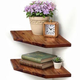 Demigo Corner Shelf Wall Mount, Set of 2 Solid Acacia Wood 11.8 x 16.5 inches Floating Corner Shelves, Smooth - Durable - Attractive Corner Shelves for Bedroom Living Room Bathroom Kitchen