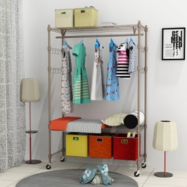 Oliote Rod Garment Rack 3 Tier Metal Wire Shelving Hang Large Rolling Movable Clothes Drying Rack with Lockable Wheels and Pair Side Hooks