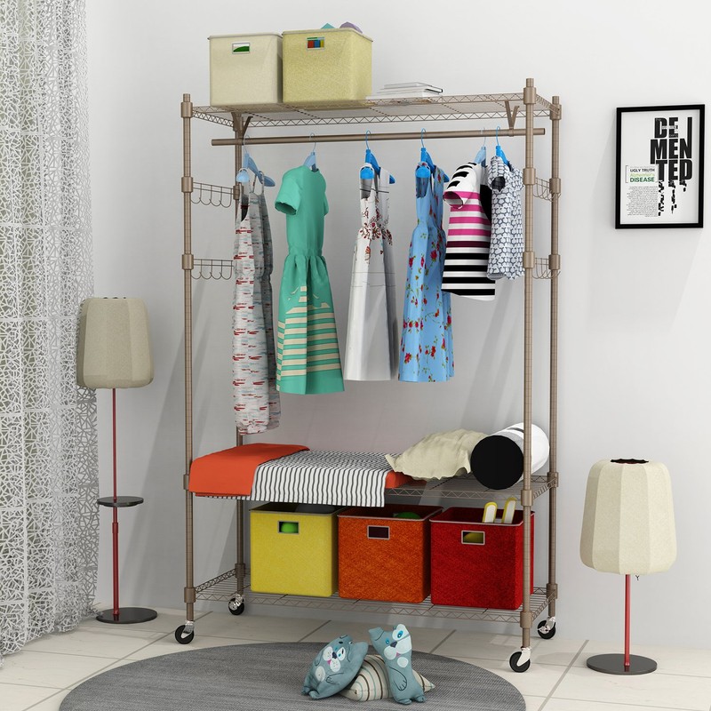 Oliote Rod Garment Rack 3 Tier Metal Wire Shelving Hang
