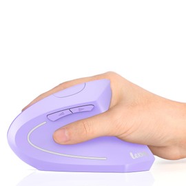 Lekvey Ergonomic Mouse, Vertical Wireless Mouse, Rechargeable 2.4G Optical Carpal Tunnel Mice with USB Receiver: 1000/1200 / 1600 DPI, 6 Buttons, for Laptop, Computer, PC, Desktop, Light Purple