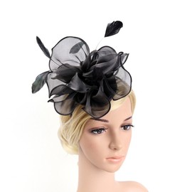 Song Qing Fascinator Women Ladies Silk Yarn Feather Hair Hoop Cocktail Party Wedding Sinamay Headband (Black)