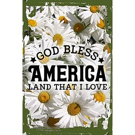 Daisy Flower Wall Sign God bless america land that I love freedom united states Hanging Wall Sign 8 x 12 Decor Funny Gift