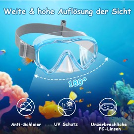 Vvinca Snorkel Set Children from 4-14 Years Diving Goggles with Snorkel Diving Set Girls Boys 180° Anti-Fog Anti-Leak Adjustable Elastic Swimming Goggles Snorkel Mask Dry Snorkel Blue