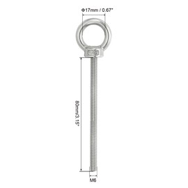 PATIKIL M6 x 80mm Lifting Shoulder Eye Bolts Set of 3 with 304 Stainless Steel Lifting Rings Screw Eye Bolts with Nuts and Washers for Hanging Hammocks and Articles