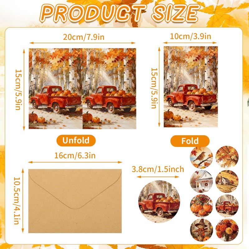 JANYUN 24 Pack Thanksgiving Fall Cards with Envelopes Stickers