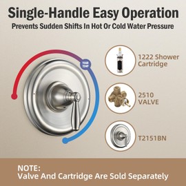 Replacement for Moen T2151BN Brantford Posi-Temp Valve Trim Kit, Pressure Balancing Tub and Shower Lever Handle，Brushed Nickel