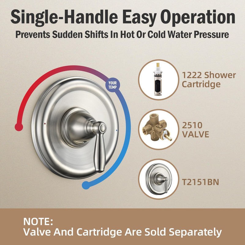 Replacement for Moen T2151BN Brantford Posi-Temp Valve Trim Kit, Pressure