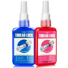 Thread Lock Blue ＆ Red - Medium and High Strength Thread Locker, Threadlocker for Nuts, Bolts, Metal Fasteners - Lock Tight & Prevent Loosening, Seal & Anti-Corrosion, Long-Term Stability (50ml+50ml)