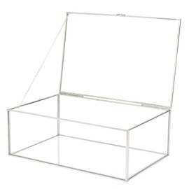 WHSLILR 10.8” Glass Jewelry Box Card Box with Hinged Lid, Stainless Steel Keepsake Box for Storage Wedding Card, Trinkets, Photo and More, Cute Glass Box for Women and Girl,Vintage-15612ABXG