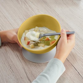 reer Growing Learning Bowl with Suction Cup, Sustainable Tableware for Children, Perfect Hold on Any Table Thanks to Large Suction Cup, Complementary Food, Yellow