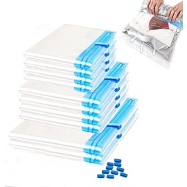 Bolsas Vacio Ropa Enrollada a Mano, 12 bolsas de Almacenamiento al vacio, Bolsas al Vacio Ropa Ahorra Espacio, Bolsa Vacio Ropa Resistente Reutilizable Impermeable, 3 Tamaños