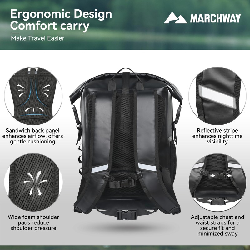 MARCHWAY Roll Top Waterproof Backpack, Floating Dry Bag 20L/30L/45L with