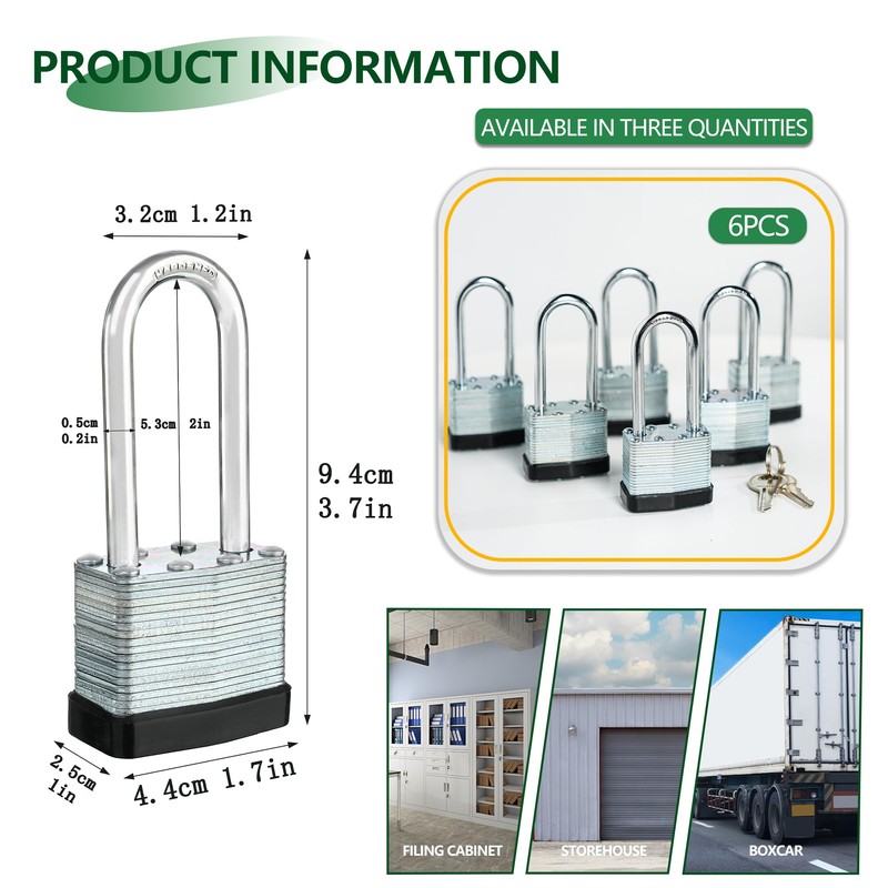 6 Keyed Alike Padlocks with 12 Keys, 40mm Heavy-Duty Padlocks