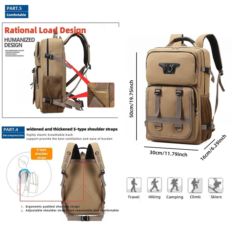 RELITRK Large Travel Backpack Carry,Camping Hiking Backpack,Water Resistant Outdoor Daypack