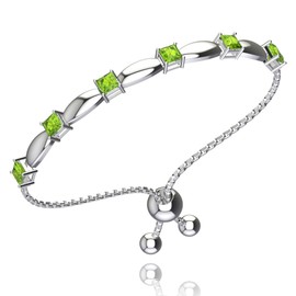Belinda Jewelz Fine Bracelet Tennis Style Pull String Birthstone Jewelry Gift for Women 925 Sterling Silver Sparkling Square Bolo Gemstone Jewellery Adjustable Bracelets, 11 Inch L, Sterling Silver , Peridot
