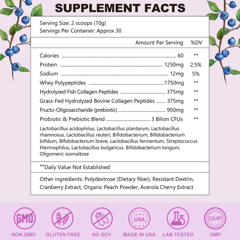 OMOGS Hydrolyzed Collagen Peptide Powder with Prebiotics, Vitamin C &