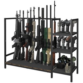 Mondazie Gun Rack, Floor Standing Rifle Stand with Pistol Shelves, Vertical Shotgun Storage Holder Display Racks Indoor with Padding for Home or Garage, Hold up to 11 Long Guns and 8 Handguns, Black
