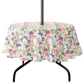 Lamberia Patio Outdoor Indoor 60" 5ft Round Tablecloth with Umbrella Hole and Zipper, Waterproof Table Cover for Backyard Circular Table/BBQs/Picnic (Floral Butterfly, 60" Round, Zippered)