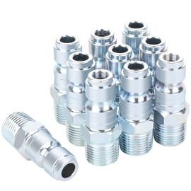 JOROY 3/8 Air Compressor Hose Fittings, Automotive T-Type, 3/8 Inch NPT Male Threads Size, Steel Material, 10 Pieces Air Plug Set