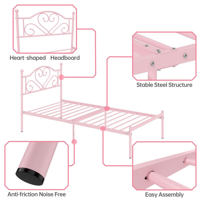 Weehom Twin Bed Frames with Headboard, Heavy Duty Metal Platform