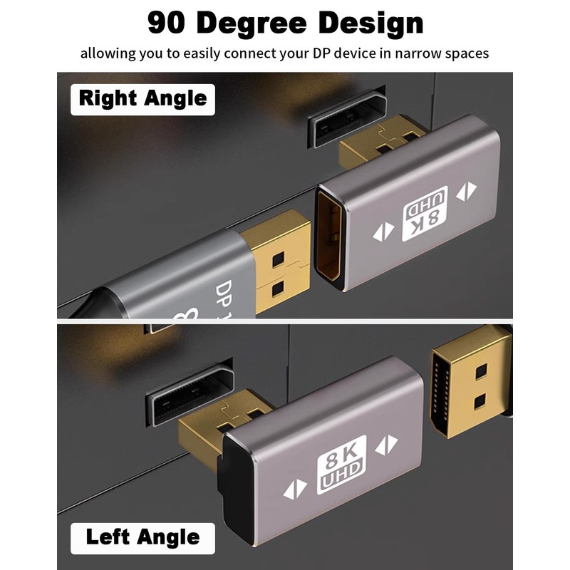 Duttek 8K 90 Degree DisplayPort 1.4 Adapter, Left & Right
