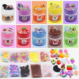 Kinyoda Slime Set, Slime Fluffy Set with 10 Pieces, Slime Children's Party Gift, Scented Putty Toy, Cloud Slime, Children's Mini Fluffy Slime Kit with Accessories, Stress Relief Gift for Boys Girls