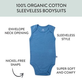 HonestBaby Multipack Sleeveless and Cami Bodysuits One-piece 100% Organic Cotton for Infant Baby Boys, Girls, Unisex, Tropic Shadow Chambray, 6-9 Months