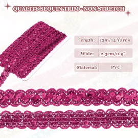 MECCANIXITY 0.9 Inch x 14 Yards Sequin Trim Rose Red Wave Flat Sequin Braid Trim Strip Paillette Ribbon for Crafts, Embellishments, DIY Sewing Costume Decor