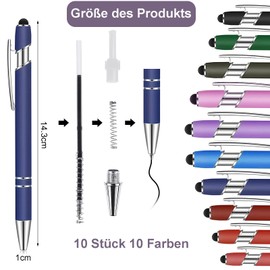 qingmeng Ballpoint Pen with Touchpen, Pack of 10 Ballpoint Pens High-Quality Metal, Ballpoint Pen Set Black, Ballpoint Pen for Easy and Soft Writing, Gel Ballpoint Pen Ergonomic Aesthetic Pen