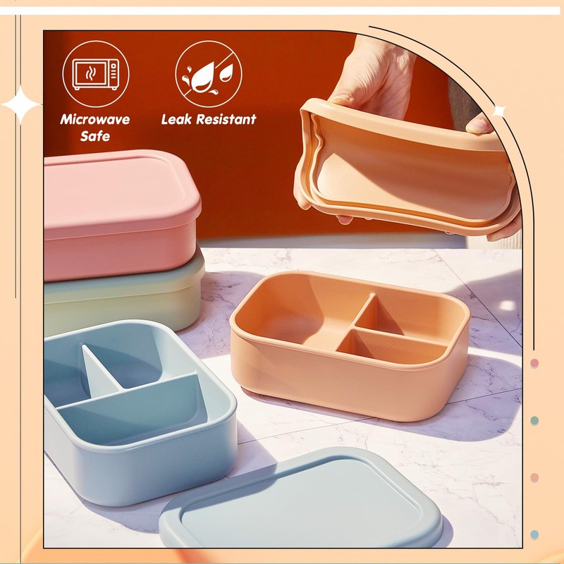Layhit 2 Pcs Silicone Bento Box Reusable Silicone Bento Lunch