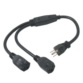 C2G Legrand Power Cord with 1 to 2 Power Splitter, 16 AWG Power Cord, Black Power Squid, 1.5 Foot Power Cord Extension and Splitter, 1 Count, C2G 29802