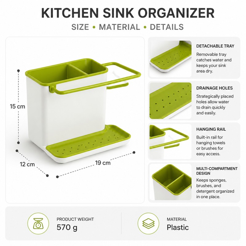 Kitchen Sink Caddy Organizer for Storage – Plastic Dish Soap