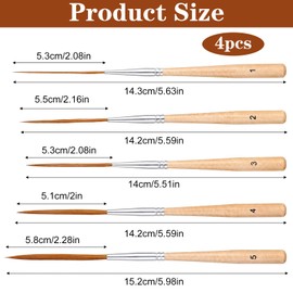 Matwsec 5 PCS Long Liner Brushes Natural Wood Detail Paint Brushes Fine Tip
