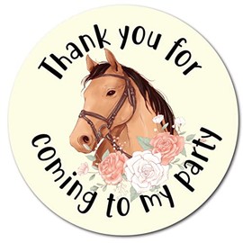 40mm Horse "Thank You for Coming to My Party" Round Birthday Horse Riding Stickers (24 x Stickers)